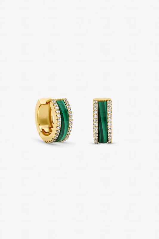 Image of Jon Richard Womens Gold Plated Crystal & Malachite Hoop Earrings Gold Female One Size