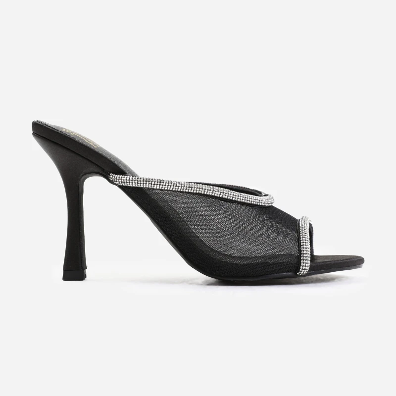 Image of Where's That From ''Clover' Open Toe Mules With Crystal Trim Black