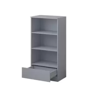Image of Bookcase with Three Shelves and Storage Drawer, Grey