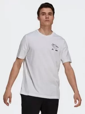 Image of adidas X Star Wars: The Mandalorian The Child Graphic T-Shirt, Black/White Size M Men