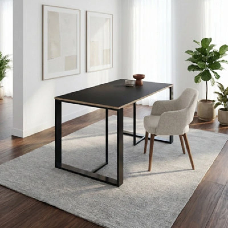 Image of Decortie Modern Lenora Dining Table 140 X 80Cm Plywood Black Wood, Multi 8.68363E+12