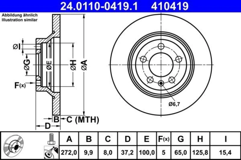 Image of Brake disc ATE 24.0110-0419.1