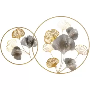 image of Minimalist Metal Wall Art Ginkgo Leaves Hanging Wall Sculpture, Gold - Gold Tone - Homcom