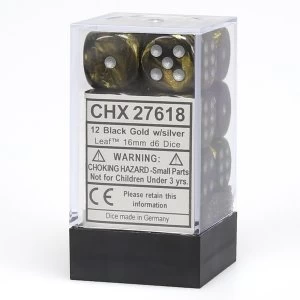 Image of Chessex 16mm d6 Dice Block: Leaf Black Gold/Silver