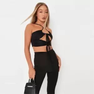 image of Missguided Slinky Ruched Bust Cut Out Crop - Black