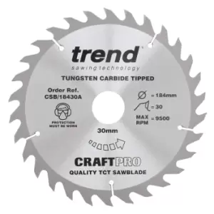 Image of Trend CRAFTPRO Wood Cutting Saw Blade 184mm 30T 30mm