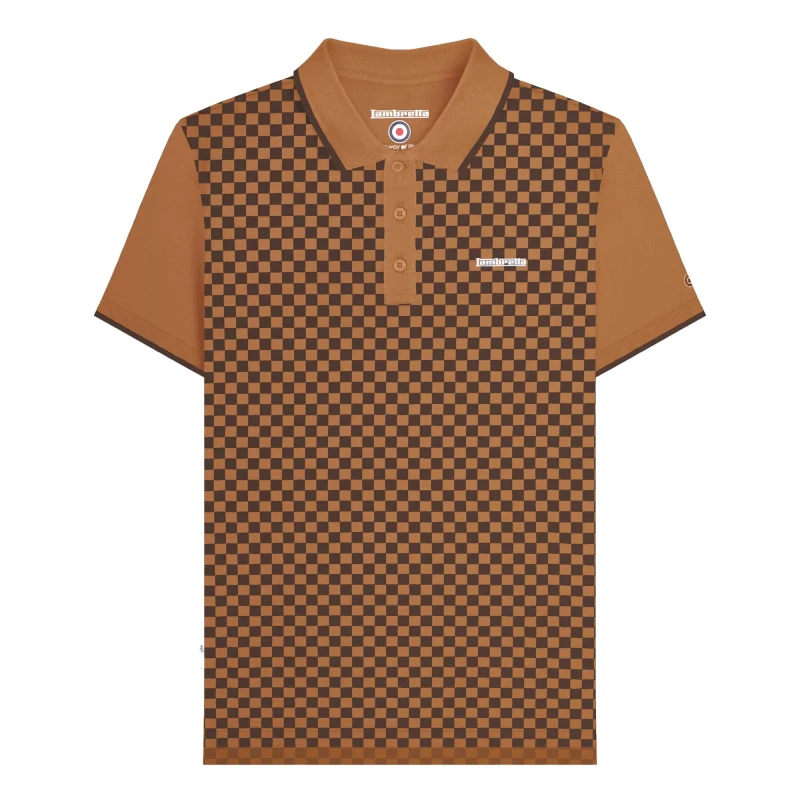 Image of Lambretta Lambretta Men Two Tone All-Over Print Polo Shirt in Light Brown Size: Medium Light Brown M Male 5063703654210