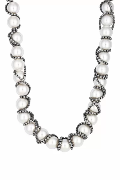 Image of Hematite Crystal And Pearl Oversized Wrapped Necklace