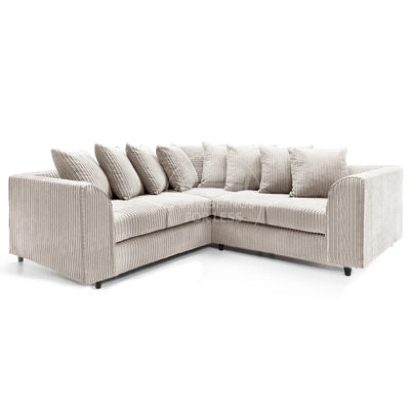 Image of Furnishings For Less UK Ferguson Cream 5 Seater Fabric Corner Sofa L Shaped Jumbo Cord - Scatter Back