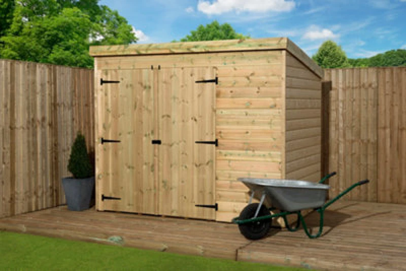 Image of Empire Sheds Empire 4000 Pent 7X3 Pressure Treated Tongue And Groove Wooden Garden Shed Double Door Left (7' X 3' / 7ft X 3ft) (7X3)