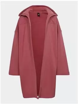 Image of adidas Lounge Hooded Cotton Fleece Cardicoat, Pink, Size 11-12 Years, Women