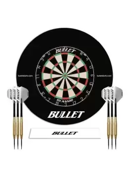 image of Large Darts Tournament Set - Includes Dartboard, 6 Steel Darts, EVA Surround Ring, Throwing Line Sticker - Black