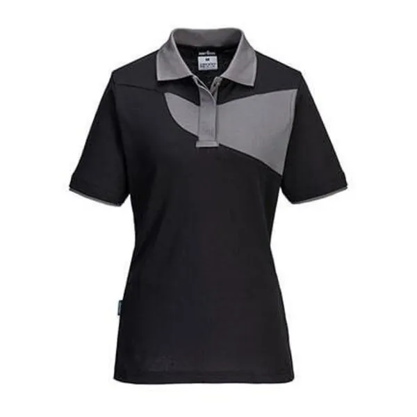 Portwest PW2 Womens Polo Shirt PW219BZRXS Colour: Black / Zoom Grey