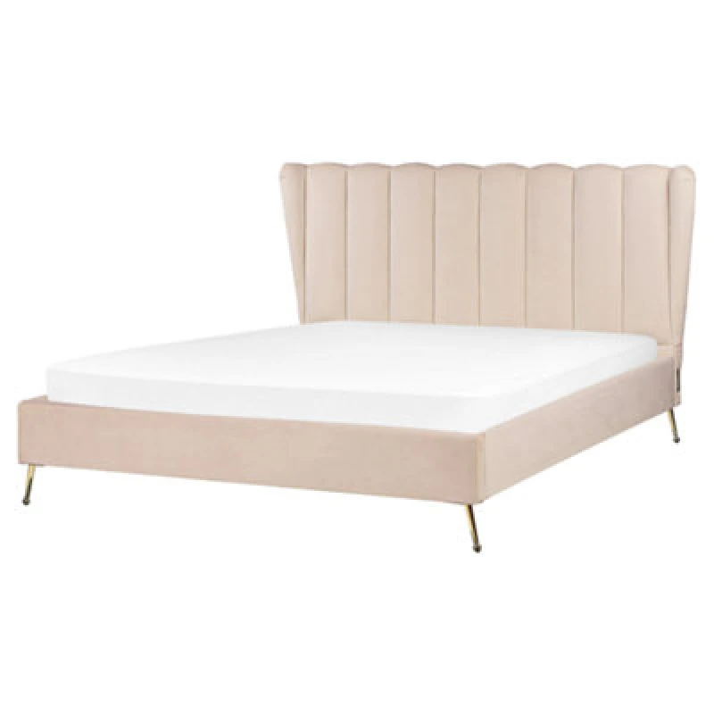 Image of Beliani Bed Velvet Miribel 160 X 200 Cm (Eu King Size) Beige