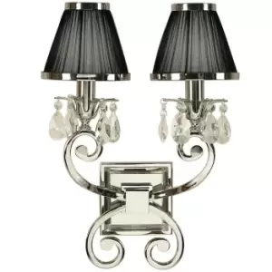 image of Esher Luxury Twin Curved Arm Traditional Wall Light Nickel Crystal Black Shade