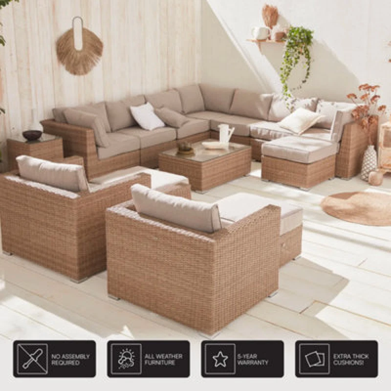 Image of Sweeek - 12-14-Seater Premium Polyrattan Garden Sofa Set Tripoli Beige 303.5X82X67 Cm
