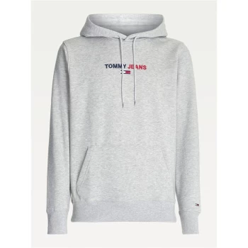 image of Tommy Jeans Linear Logo Hoodie - Lt Grey Htr P01