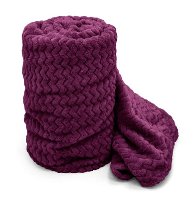 Image of Velosso Cosy Touch Chevron Pattern Faux Mink Throw Blanket - Luxurious Feel, High-Quality Weave For Sofa, Bed - 127Cm X 152Cm - Aubergine