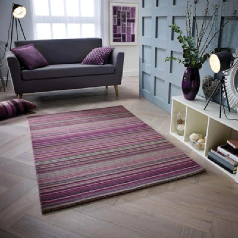 Image of Melrose Mubai Stripe Wool Made Berry Area Rug 080/150Cm