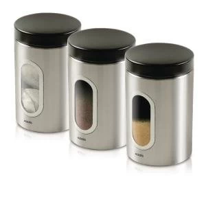 image of Kitchen Canisters Set of 3 Silver Stainless Steel KZOCS