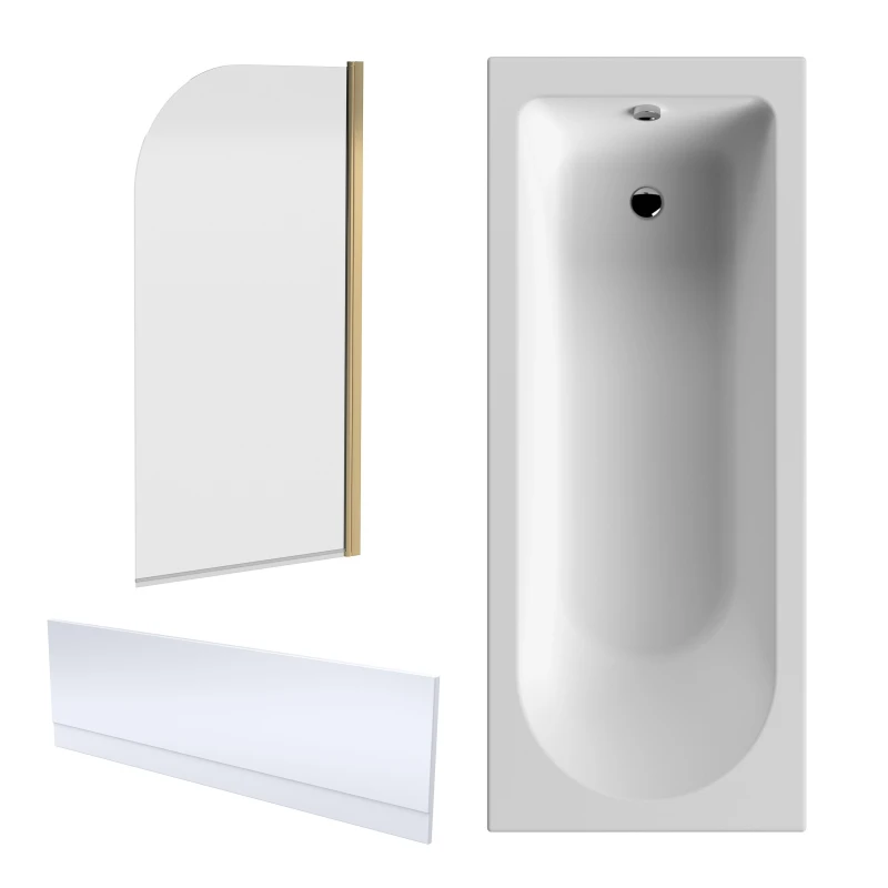 Image of Balterley Round Bathtub Front Panel with Bath Screen Brushed Brass Bronze