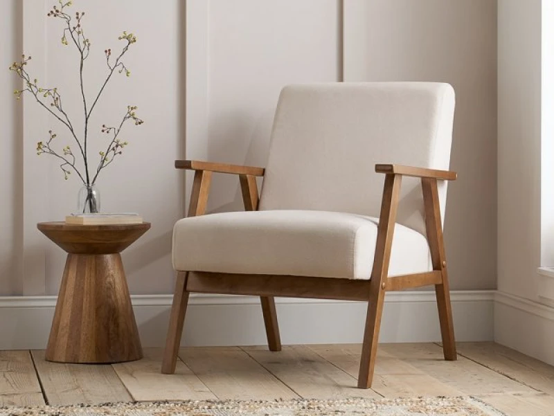 Image of Birlea Ellwood Cream Linen and Oak Accent Chair