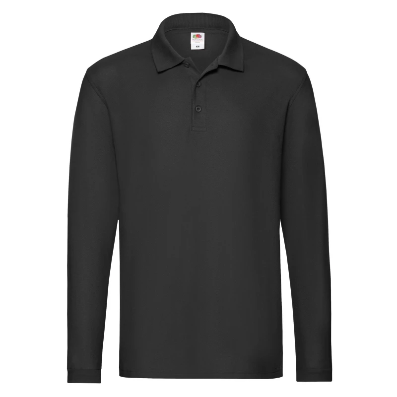 Image of Fruit Of The Loom Fruit of the Loom Men Premium Long-Sleeved Polo Shirt in Black Size: Small Black S Male 5063470734702
