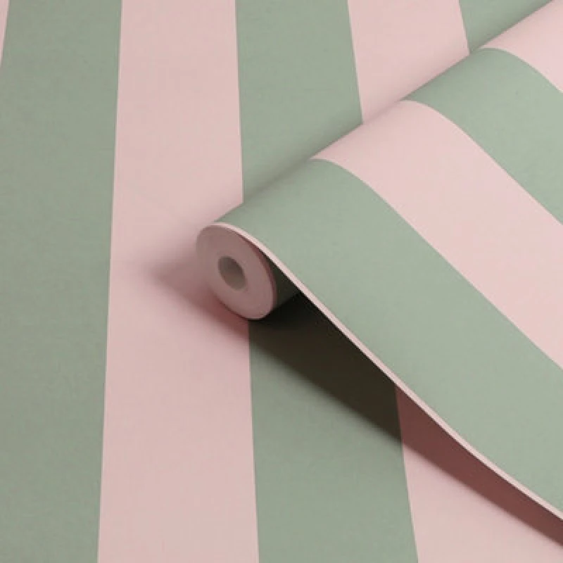 Image of Cath Kidston Canopy Stripe Green & Pink Stripped Wallpaper Wallpaper One Size Green 71747015000