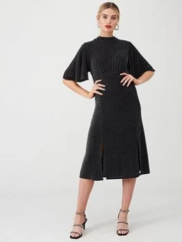 Image of Wallis Metallic Shimmer High Neck Midi Dress - Black, Size 10, Women