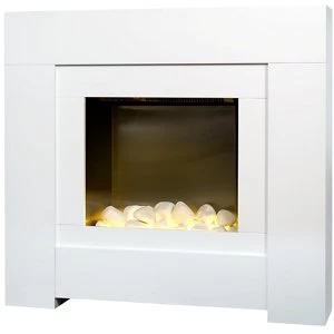 image of Adam Brooklyn Pure white Brushed stainless steel effect LED electric fire suite