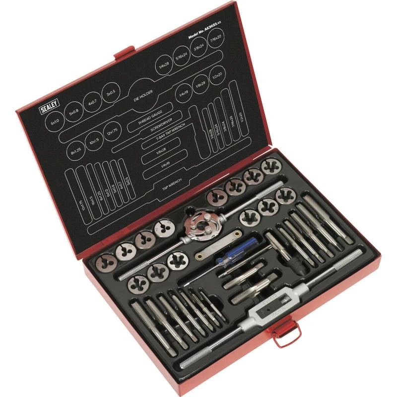 Image of Loops 33pc Metric & Imperial Tap & Split Die Set - Manual Bar & Socket Threading Tool Multi