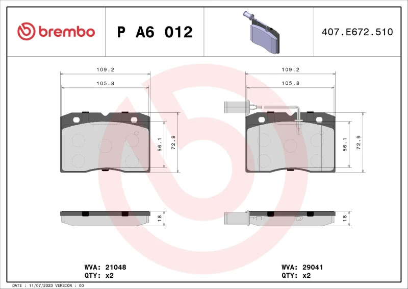 Image of BREMBO Brake pad set BREMBO P A6 012