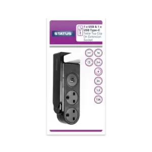 Image of Status 2 Way, 1.5M Black Table Top Clip On Extension Socket