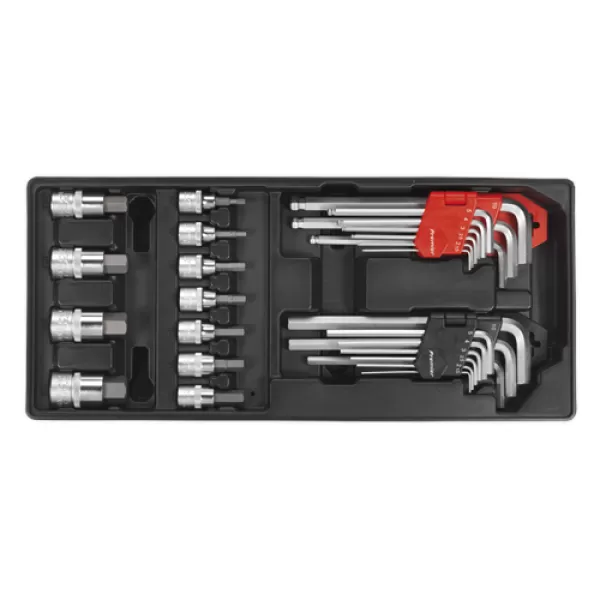 image of Sealey TBT07 Tool Tray with Hex/Ball-End Hex Keys & Socket Bit Set 29pc