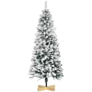 image of Christmas Tree Snow Flocked Slim 5' with Pinewood Base - HOMCOM TJ Hughes