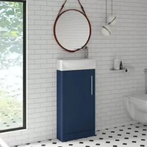 image of Hudson Reed Juno Compact LH Floor Standing Vanity Unit and Basin 440mm Wide - Electric Blue