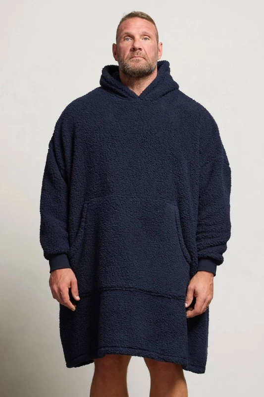 Image of BadRhino Mens Fleece Borg Blanket Hoodie in Dark Navy Size: 4XL-5XL Dark Navy Male 4XL-5XL