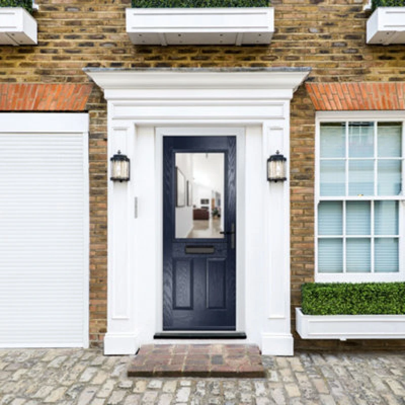 Image of Lacerta Composite Door Lytham Blue 890mm X 2090mm Open In Left Hand Clear Glass 10 Year Guarantee - Free Delivery & Smart Lock