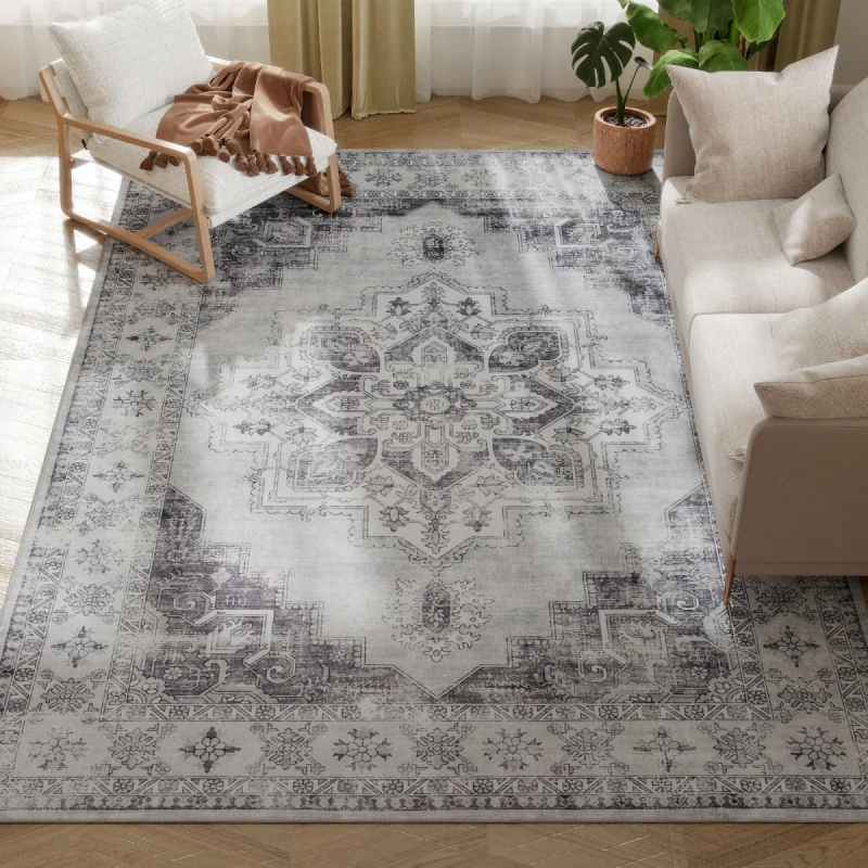 Image of HOMCOM HOMCOM Vintage Large Rug for Living Room, Bedroom, Dining Room, Grey Size: 200cm x 290cm Grey 200cm x 290cm Unisex 5063603724235
