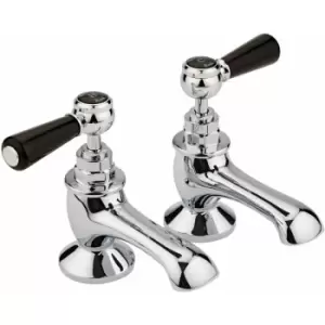 image of Topaz Black Lever Basin Taps Hexagonal Collar - Hudson Reed