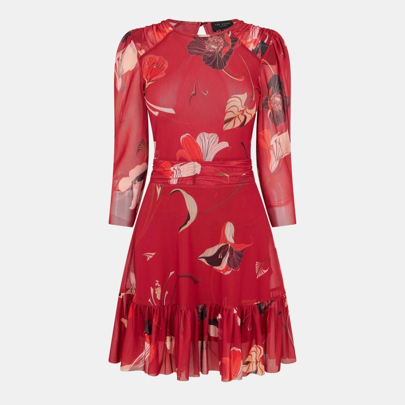 Image of Ted Baker Womens Mesh Midi Bodycon Dress - Red Female 6