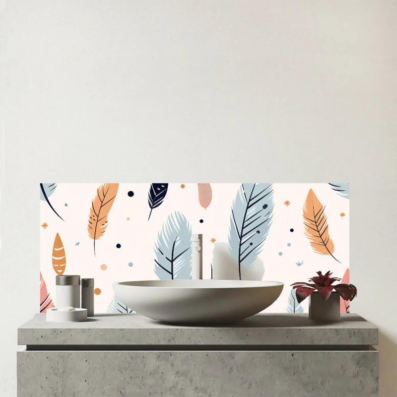 Image of Warren Reed - Designer Pastel Feather Pattern Glass Bathroom Splashback in Blue Blue Unisex