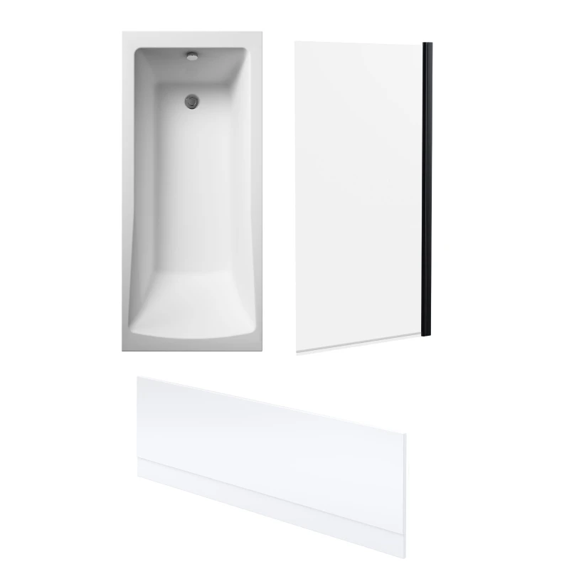 Image of Balterley Square Single Ended Bath Black Screen and Front Panel 1700 x 700mm Black