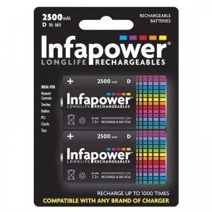 image of Infapower 2500mAh D Longlife Rechargeable Batteries