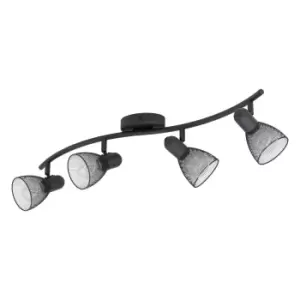 Image of Flush Ceiling 4 Spot Light Colour Black Wave Bracket Mesh Look Shade E14 4x40W