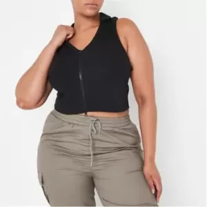 image of Missguided Plus Size Zip Front Collared Crop Top - Black