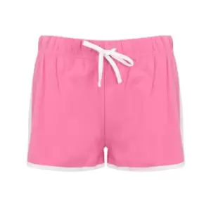 image of Skinni Fit Womens/Ladies Retro Shorts (16 UK) (Bright Pink/White)