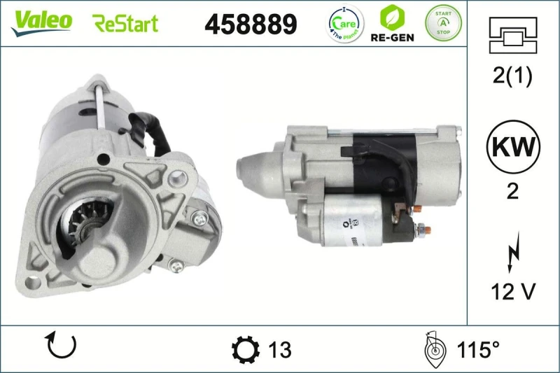 Image of VALEO 458889 Starter motor VALEO RE-GEN REMANUFACTURED STOP&START 2kW, 12V, Number of Teeth: 13 Starter (2)