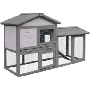 Image of PawHut Wooden Rabbit Hutch Outdoor, Double Tier Guinea Pig Hutch, Small Animal House Water-Resistant Roof Ramp 147 x 54 x 84 cm