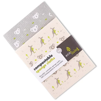 Image of Eco Living Compostable Sponge Cleaning Cloths - Wildlife Rescue 2 pack